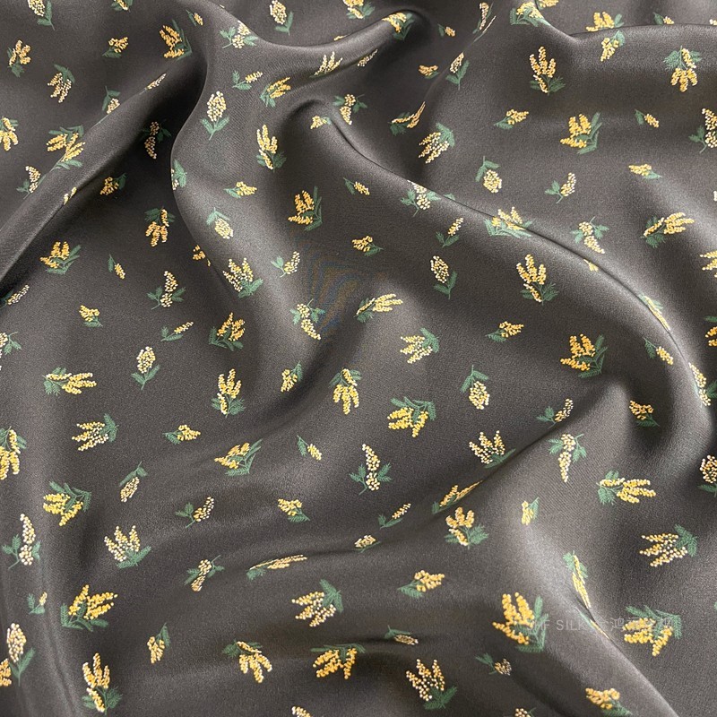 Jinhongfu tecido de seda vestido de praia camisa tecido jato de tinta fosco largo 03 Crepe duplo Floral orelha amarela