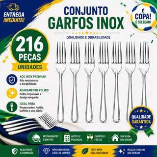 Kit Garfos de Mesa Inox Resistente 216 108 54 Peças Para Servir Refeições Restaurante Cozinha Industrial Casa