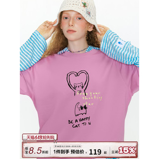 Guuka rosa verão novo estilo camiseta de manga curta feminino gato impresso pesado puro algodão meia manga dopamina