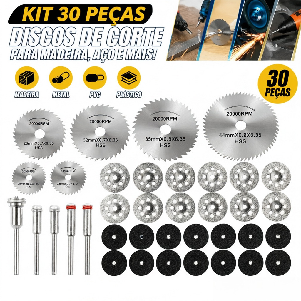 Kit 30 peças Disco Serra Circular Madeira Retifica E Furadeira Parafusadeira Conjunto de mini