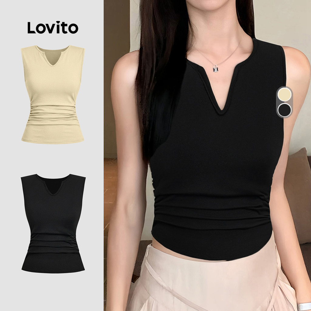 Lovito Elegante Top e Versátil Clássico para Primavera/verão Na Cor Preta para m