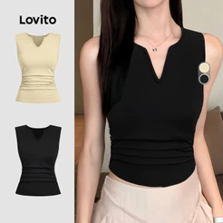 Lovito Elegante Top e Versátil Clássico para Primavera/verão Na Cor Preta para mulheres L184ED829