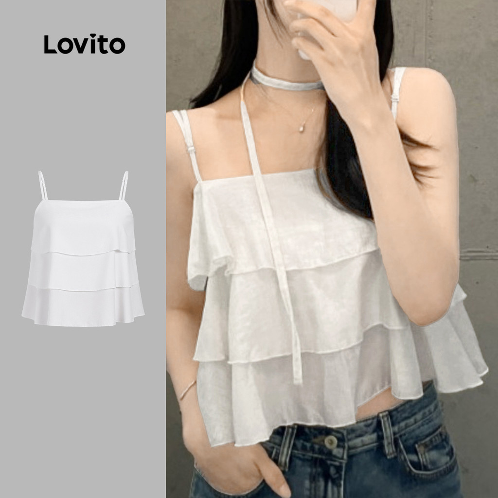 Lovito Blusa Casual com Camadas em Camadas para Primavera/verão Branca para Mulheres L143ED211 em Oferta na Shopee