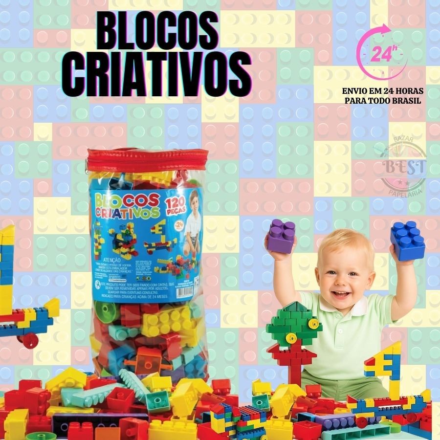 Brinquedos Educativo Blocos de Montar e Criar 120 peças Jogo de Encaixe