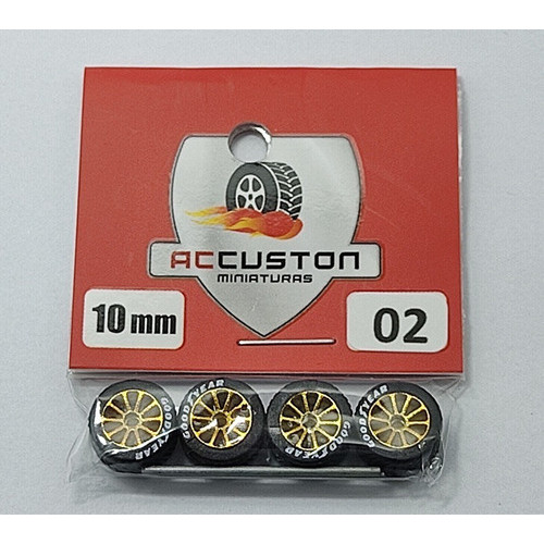 Rodas com pneu de borracha Para Customização de Hot Wheels Matchbox e Miniaturas 1/64  Ac Custon  10 mm modelo 02