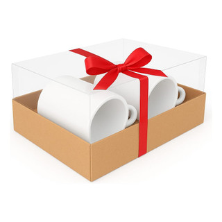 10 Caixas Kraft Com Visor Para 2 Canecas 22x15x9 Presente