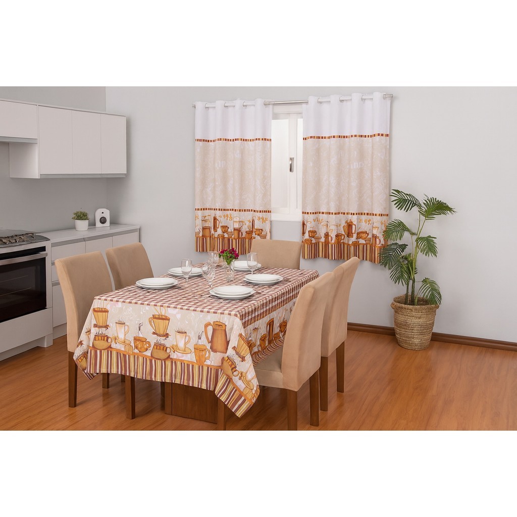 Jogo De Cozinha Oxford Estampado Toalha De Mesa Retangular Grande Com Cortina Decorativa Com Ilhós Moderna