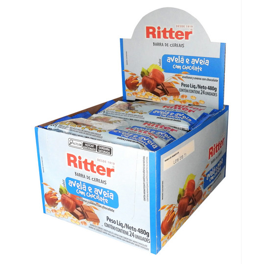 Barra De Cereal Avelã E Aveia Com Chocolate Ritter Com 24 Unidades De 20g