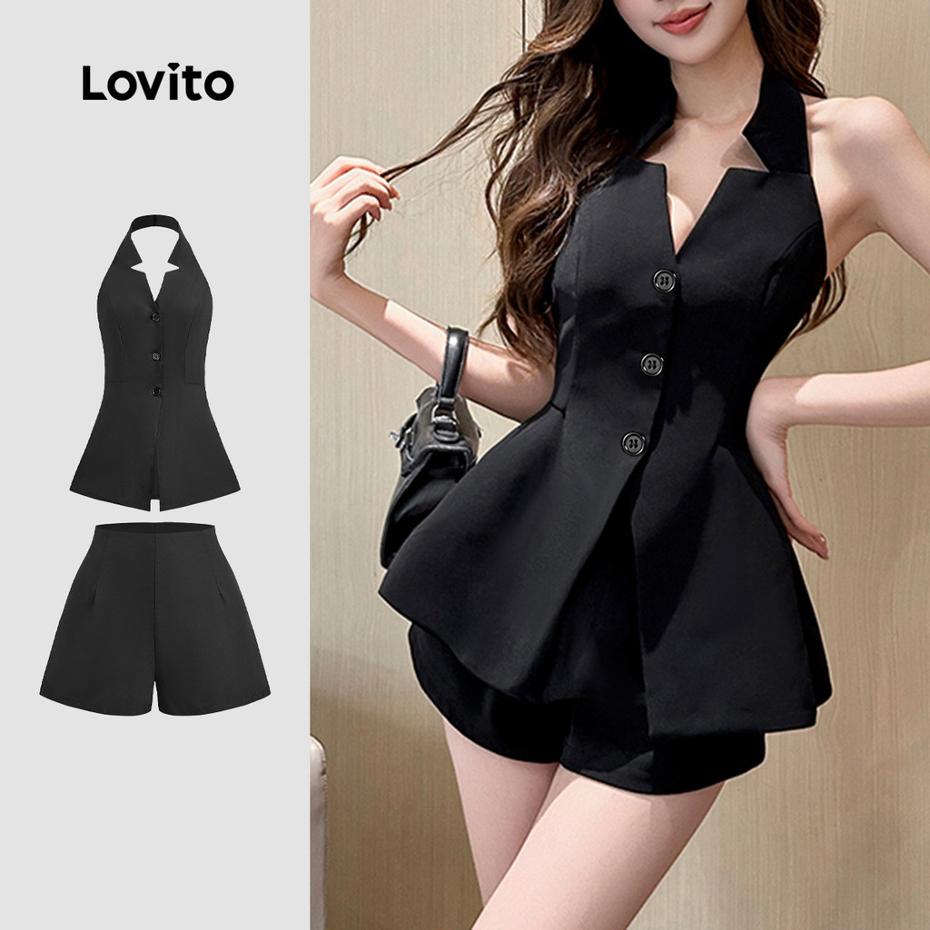 (New) Lovito Blusas ou Saia Casuais com Botões Na Frente Simples para Primavera/verão para Mulheres L150ED600