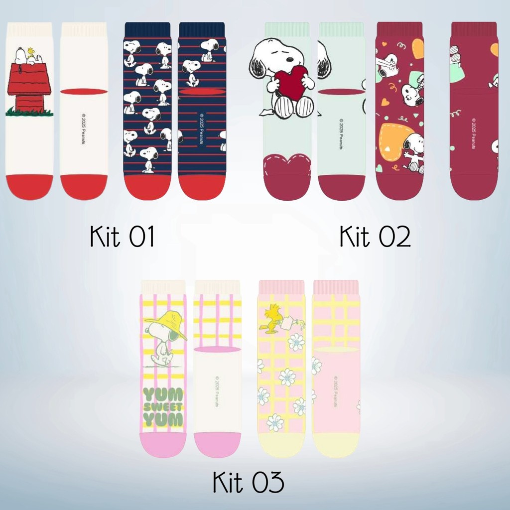 Kit com 2 Pares de Meia Infantil Menina Snoopy (Peanuts) – Produto Licenciado