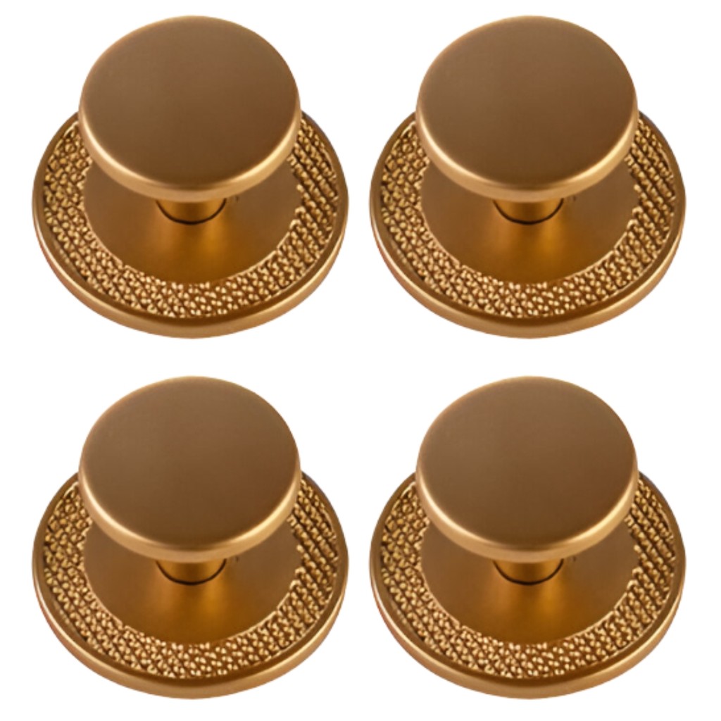 Kit 4 Puxador Ponto Redondo Canela Dourado Escovado Para Gavetas De Móveis