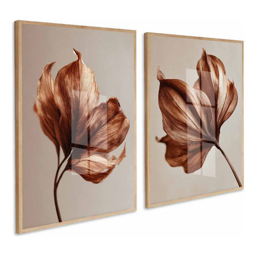 Kit 2 Quadros Decorativos Folhagem Marrom Folhagem Com Vidro