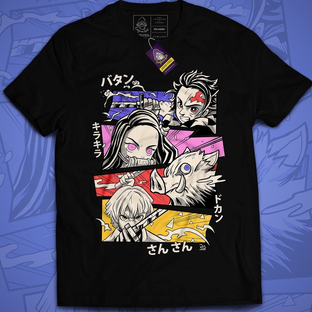 Camiseta Geek Qualidade Premium Demon Slayer Kimetsu no Yaiba Algodão 30.1 Malha Penteada Arte 302 JOVI ec Oferta Do Dia