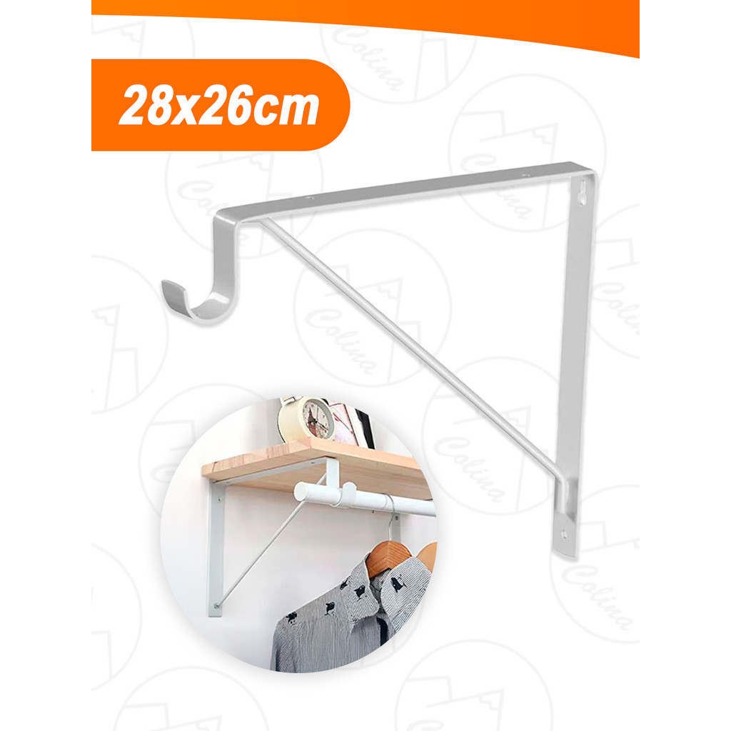 Mão Francesa Cantoneira C/ Gancho De Varão - Branco - 26X28X2cm  Nano Shop em Oferta na Shopee