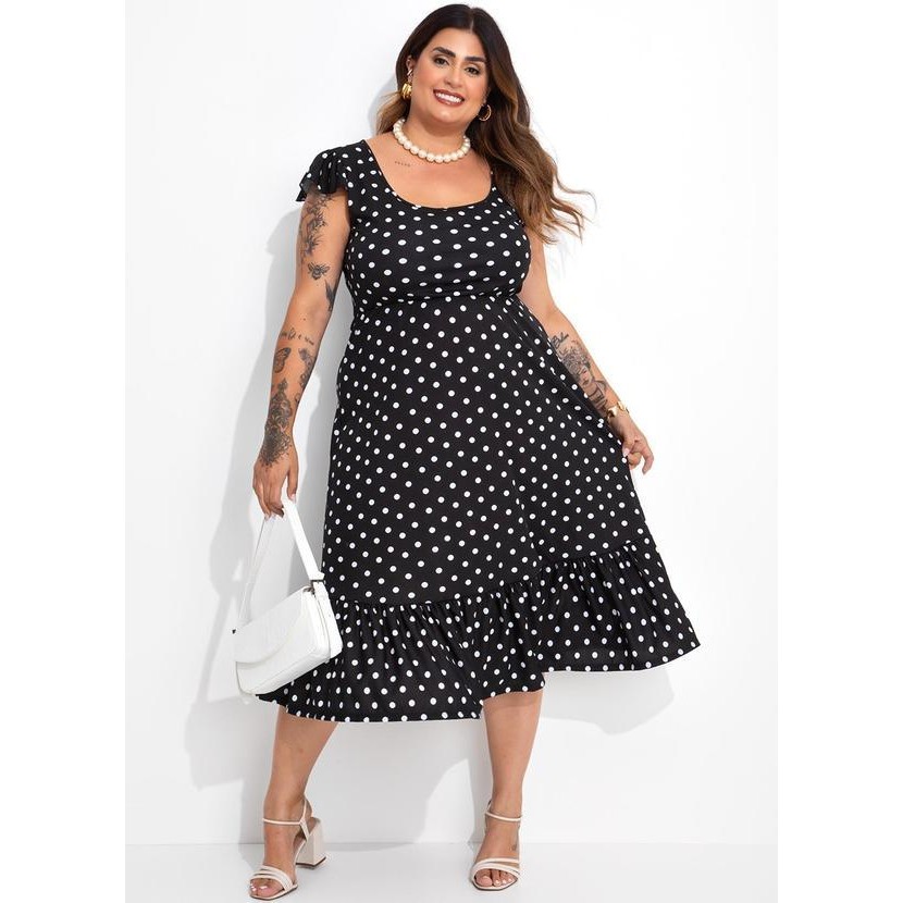 Vestido Poá Preto Em Malha em Oferta na Shopee