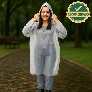 Capa De Chuva Transparente Com Capuz Plástico Adulto Unissex Descartável Proteção Incolor em Oferta na Shopee