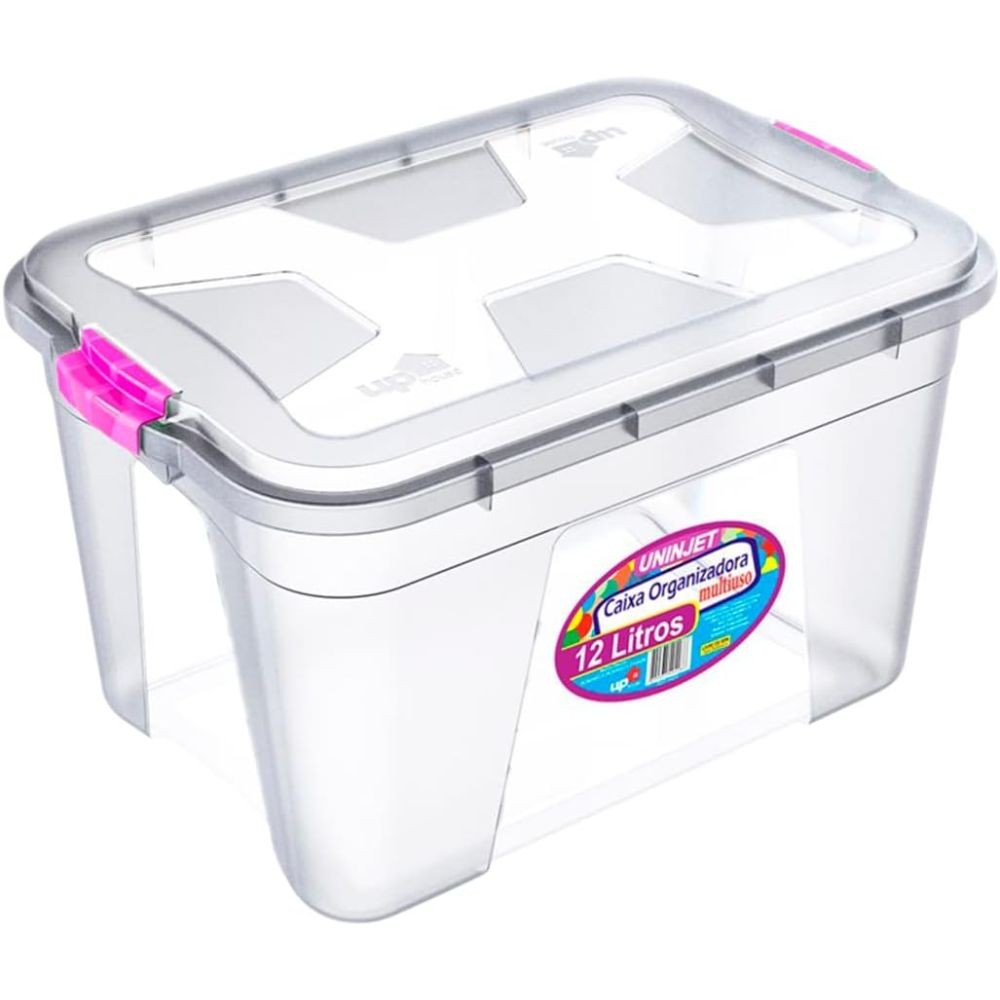 Caixa Organizadora Uninjet 12L Transparente Espaçosa com Tampa Reforçada