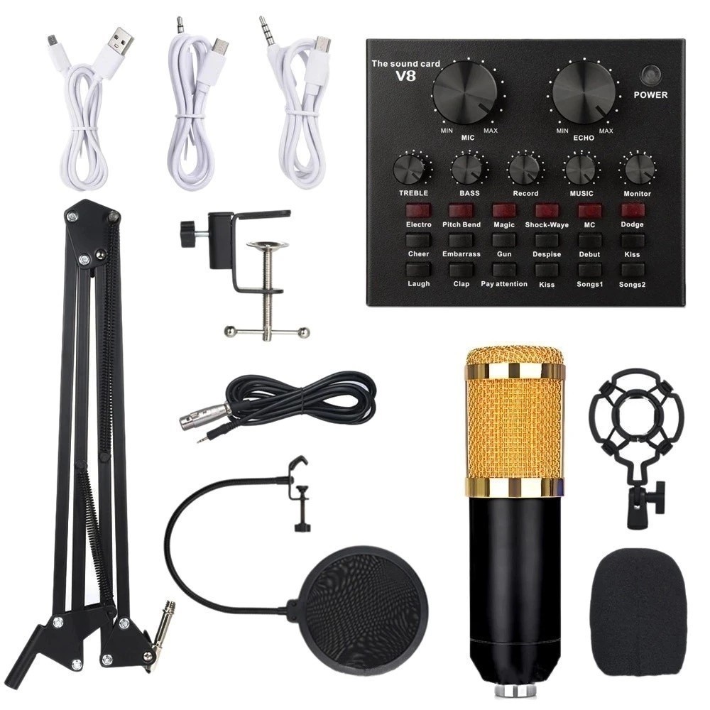 Microfone Bm800 Com Braço Articulado + Kit Interface Mesa V8 em Oferta na Shopee