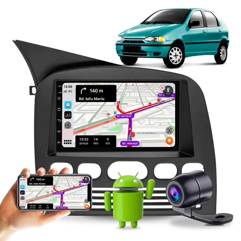 Kit Multimídia Android Quadcore 7" Carplay Fiat Palio Siena Strada G1 1996 A 2003
