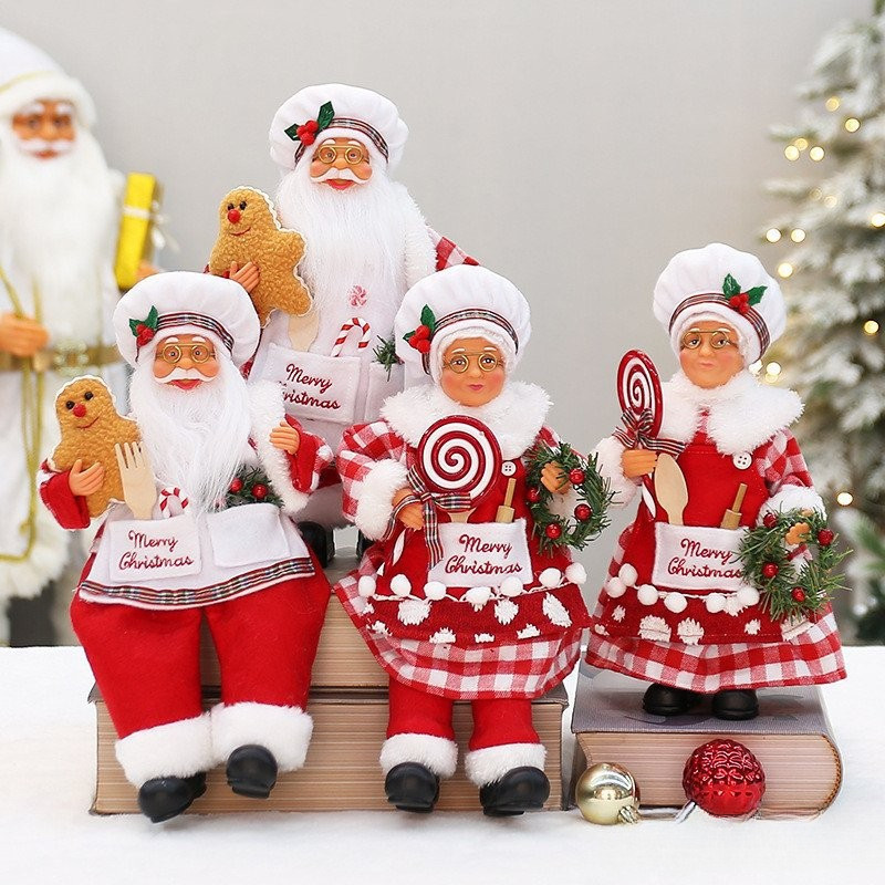 Boneco Criativo Novo Papai Noel 30cm Boneco Papai Noel em Pé e Sentado Chef Papai Noel Boneca Avó Decoração de Natal
