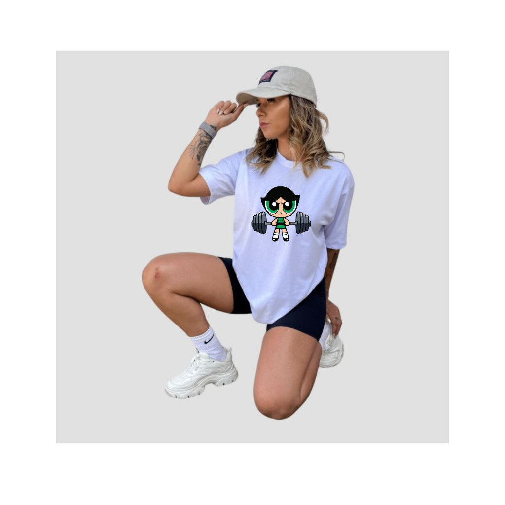 camiseta blusa feminina academia treino docinho meninas super poderosas divertida roupas de academia