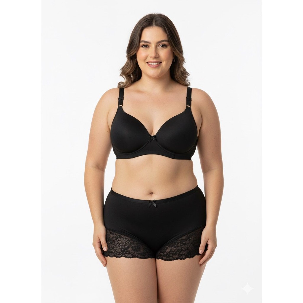 Conjunto Plus Size Sutiã Com Bojo e Calcinha Rendado Lingerie Feminina Barato Confortável Sexy