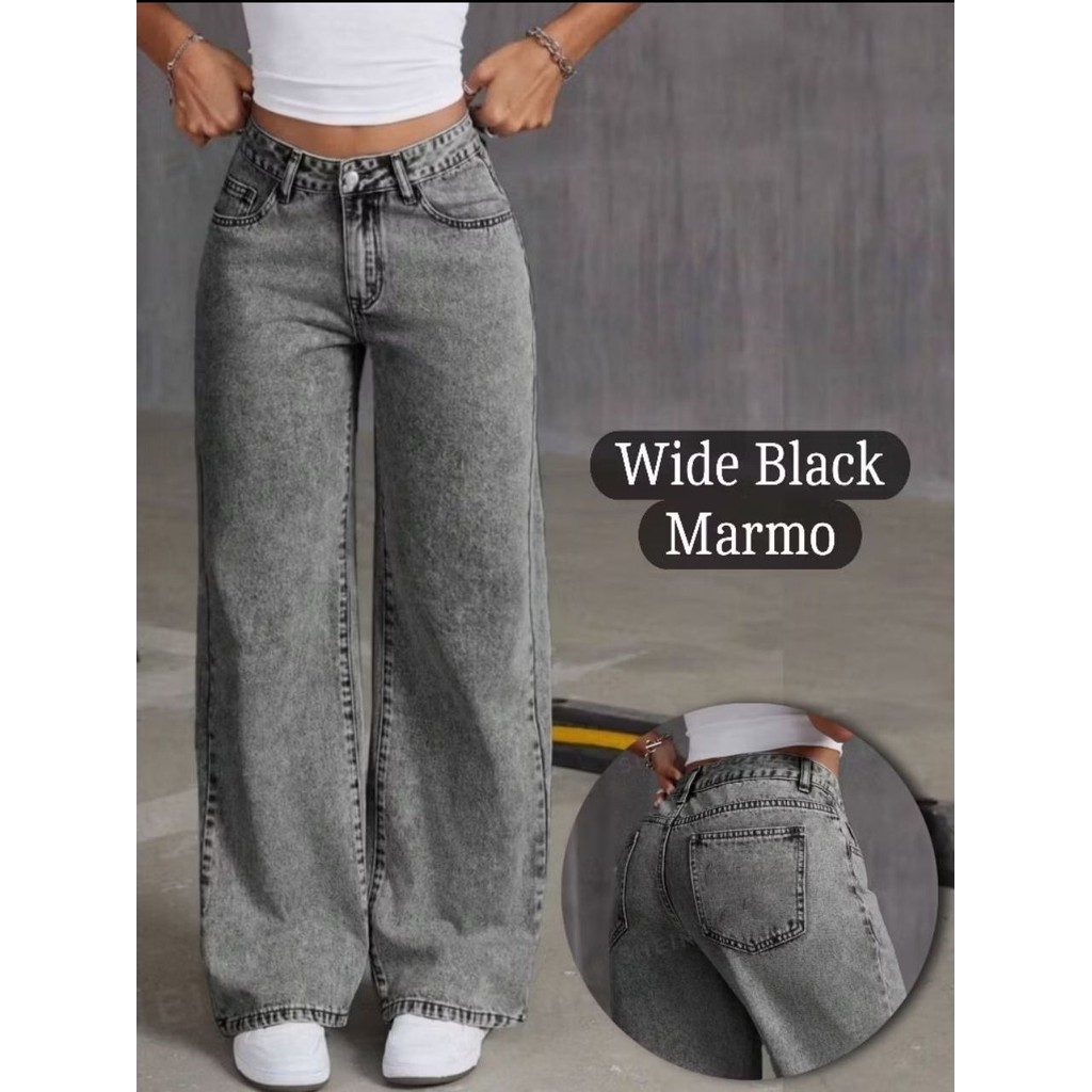 calça wid leg jeans feminina Cintura Alta Cós Alto Lycra Grossa Cinza Grafit Marmorizada em Oferta na Shopee