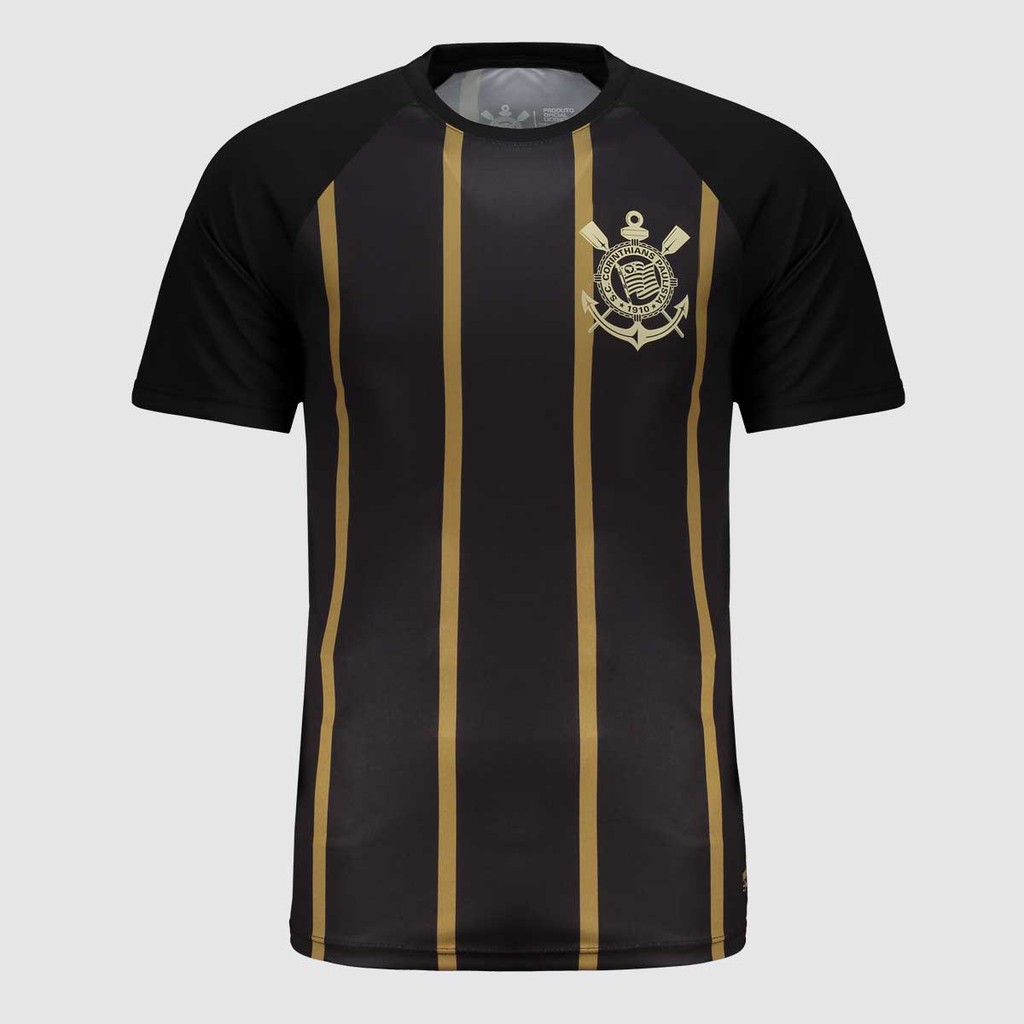 Camisa Corinthians Logo Preta e Dourada em Oferta na Shopee