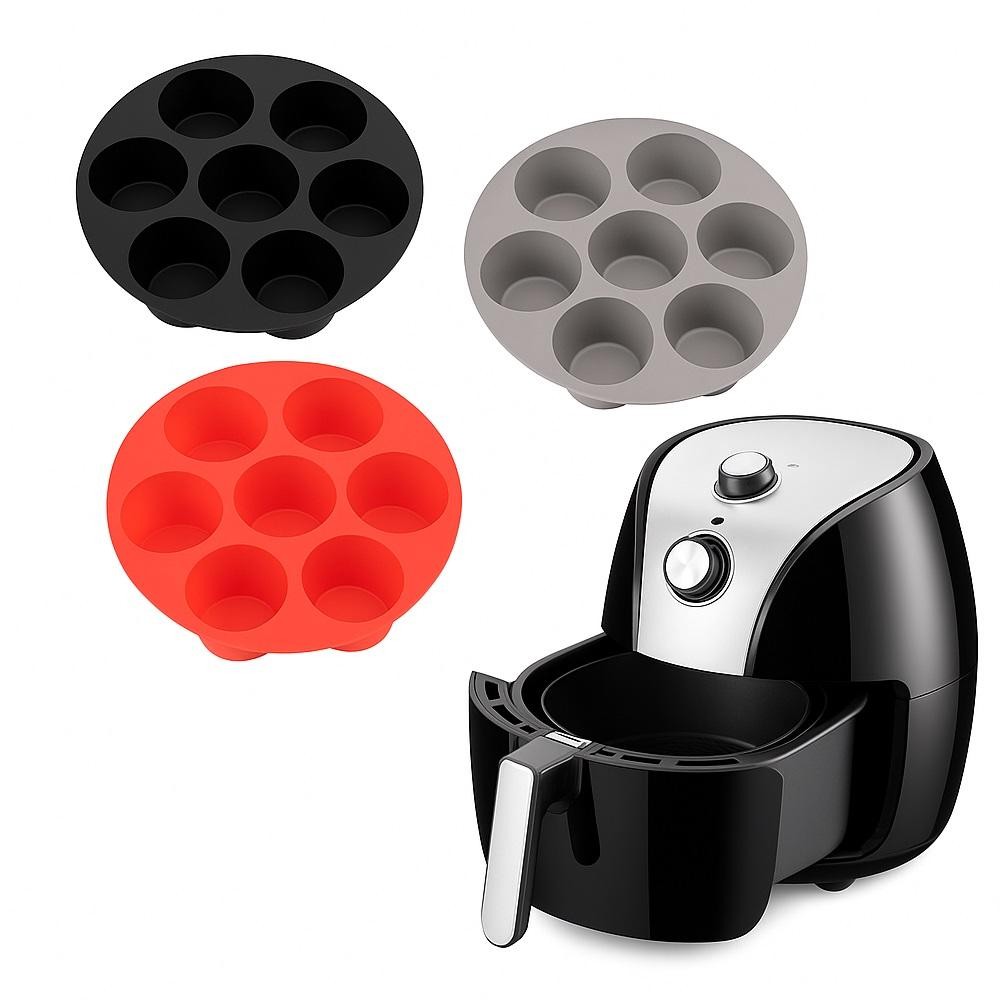 FORMA CUPCAKE MINI BOLO AIR FRYER ASSADEIRA 7 CAVIDADES CESTO SILICONE FRITADEIRA CONGELADOR FORNO MUFFIN BOLINHO SORVET
