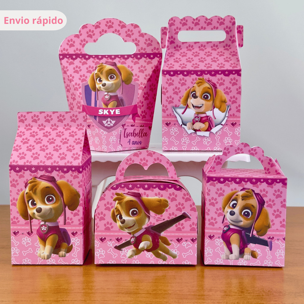 Kit Caixinhas Personalizadas SKYE - Patrulha Canina| Lembrancinhas para Festa de Aniversário - Pegue e Monte