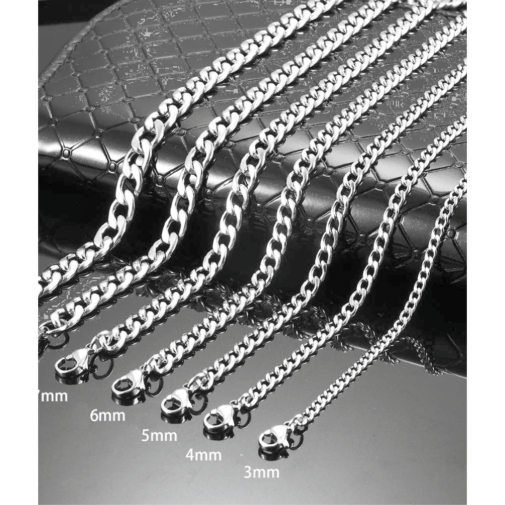 Colar De Corrente De Aço Inoxidável, Cor De Aço Não Desbota, Corrente Grumm De 3mm, 4mm, 5mm E 6mm, Promoção em Oferta na Shopee