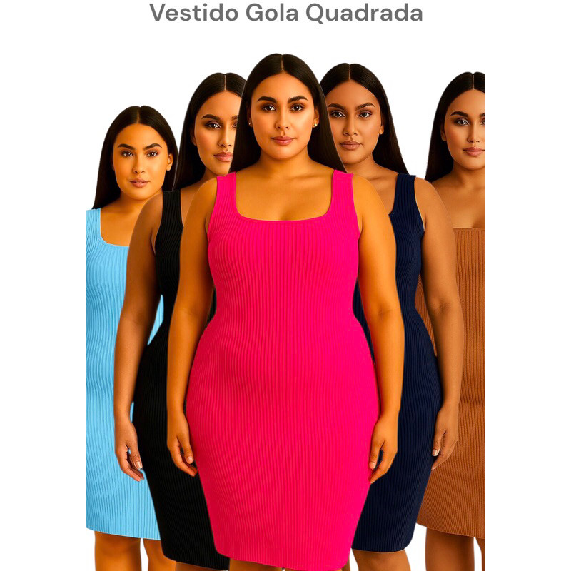 Vestido Gola Quadrada Tamanho Único e Plus Size Feminino em Oferta na Shopee