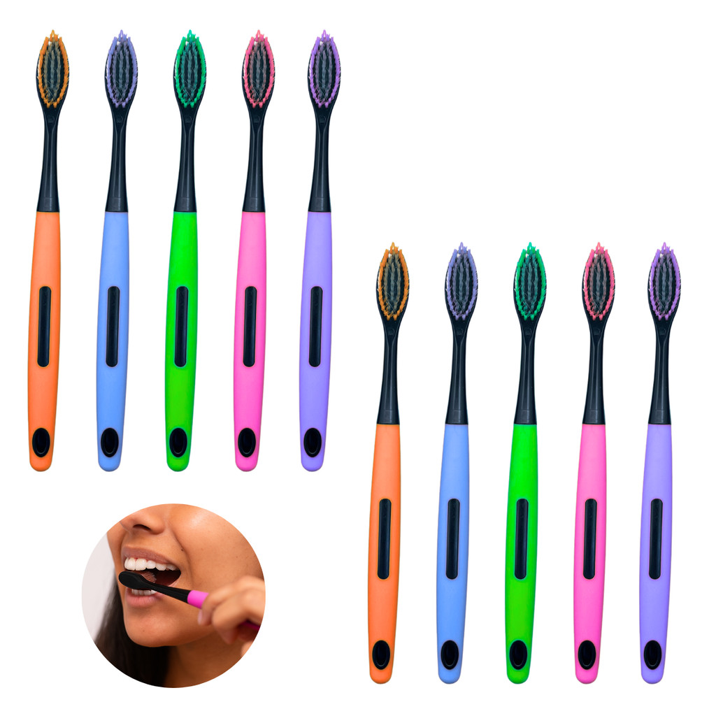 Kit 10 Escovas Dental Adulto Com Capa Protetora E Limpador De Lingua Macia