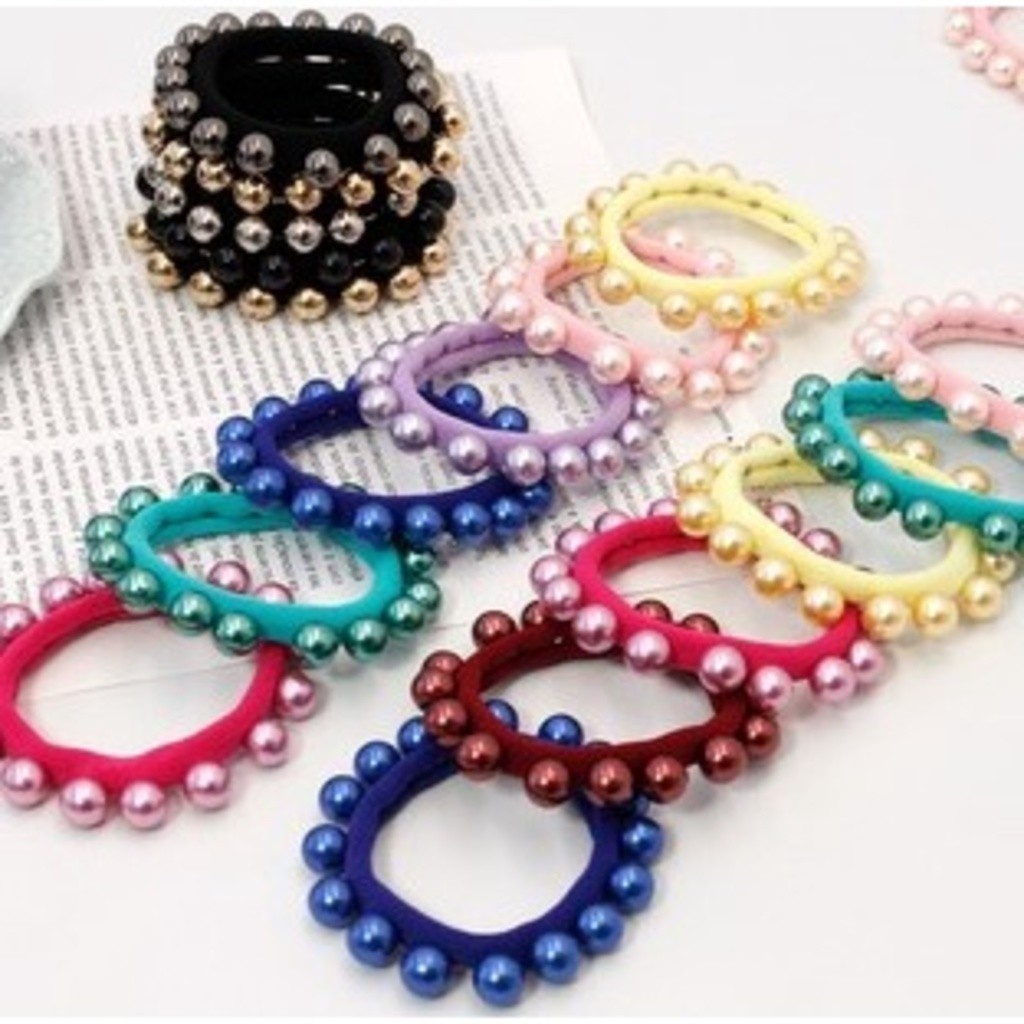 KIT 24 unidades Elástico de cabelo Com Pérolas branco/preto acessorios xuxinha para cabelo Rabico de cabelo