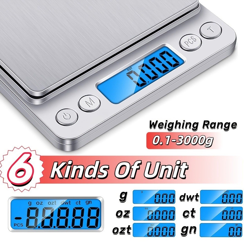 Mini Balança Digital De Cozinha Alta Precisão 0,1g Até 3000g Ou 0,1g Até 0,500g - MIHOU.SE