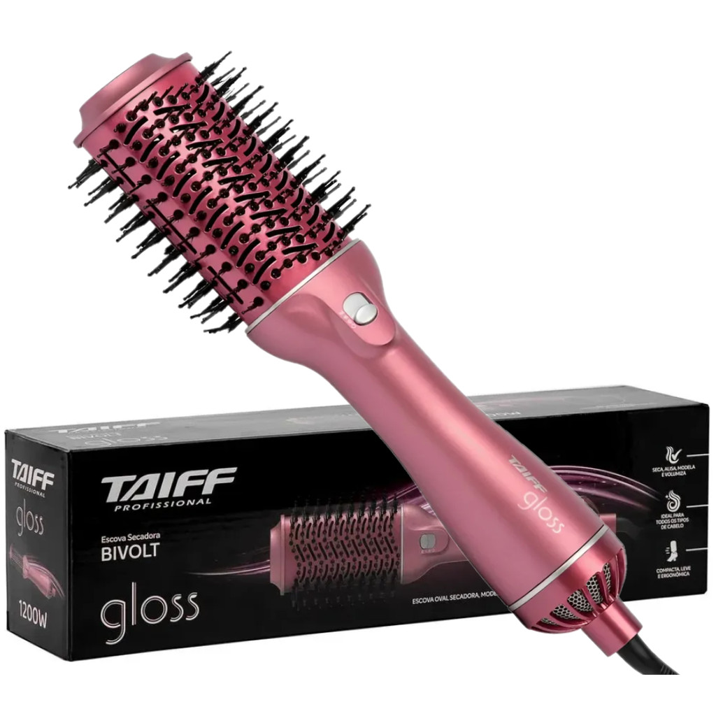 Escova Secadora Taiff Gloss Rose 1200W, 3 Níveis de Velocidade e Temperatura 180ºc Bivolt