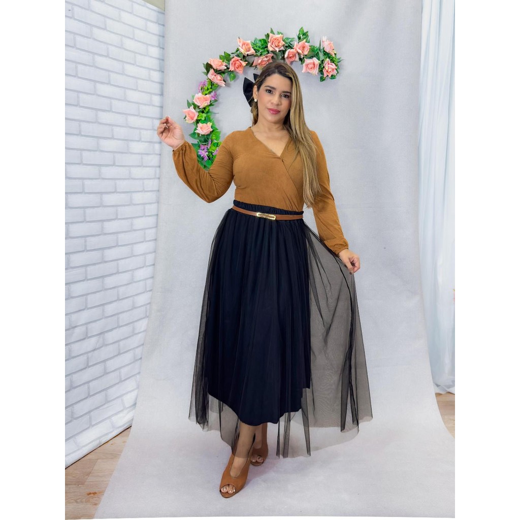 Saia Max MIDI de Tule plus size Godê  feminina rodada moda evangélica