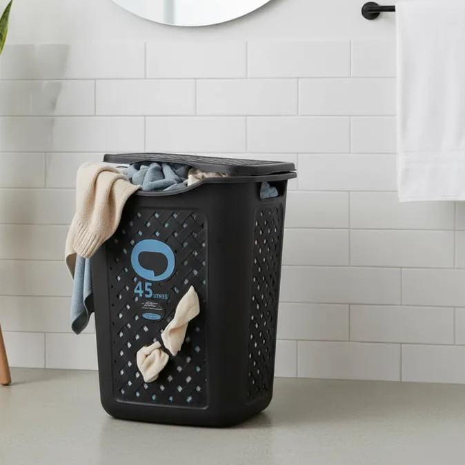 Cesto de Roupa Suja Grande 45L Rattan Lavanderia Marmorizado Organizador Banheiro Balde de Roupas