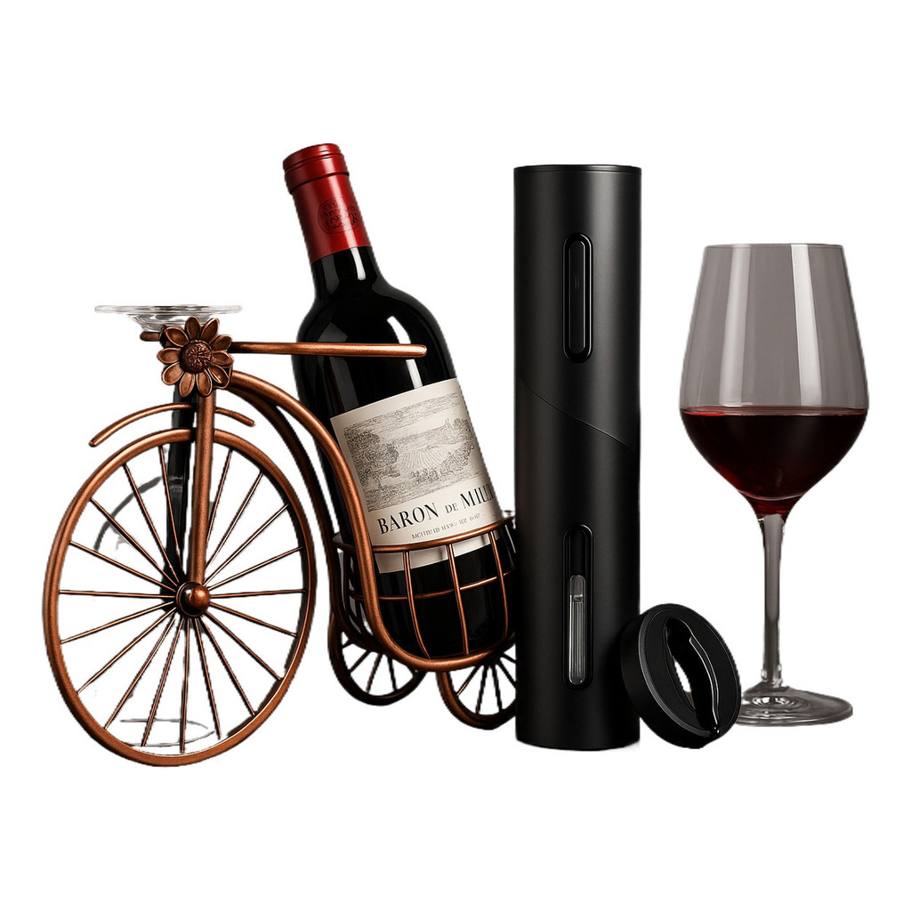 Kit Suporte De Vinho Vintage + Abridor De Garrafas E Saca Rolha