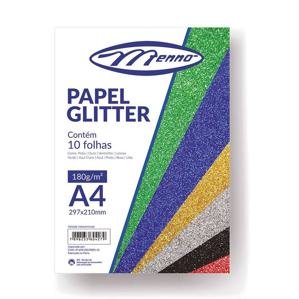 Papel glitter A4 180g pacote com 10 folhas Menno em Oferta na Shopee