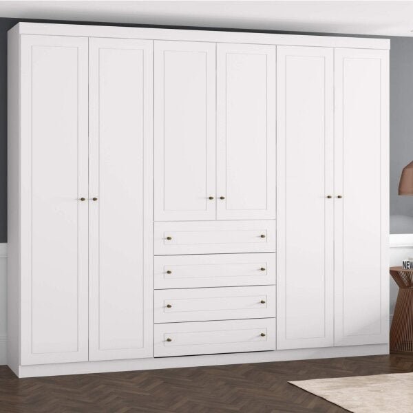 Guarda Roupa Casal Nova York 6 Portas 4 Gavetas Espresso Móveis Branco