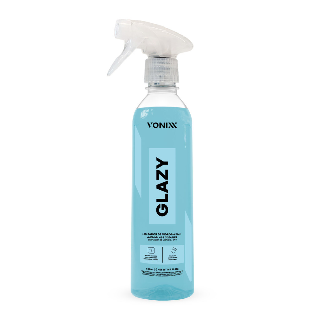LIMPA VIDROS GLAZY 500ML VONIXX 4 EM 1 LIMPA PROTEGE CONDICIONA COM REDUTOR DE RISCOS TOQUE LISO