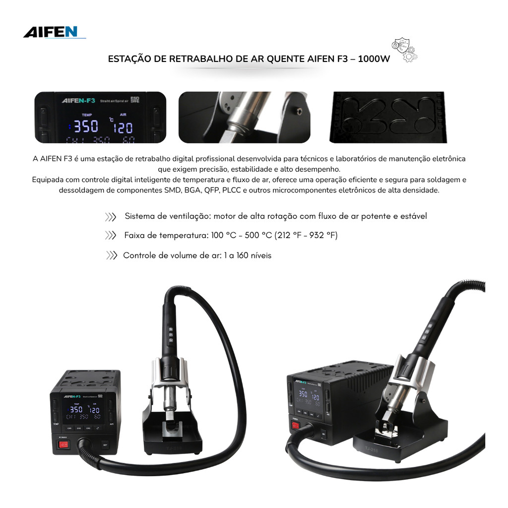 Estação De Retrabalho Ar Quente Aifen F3 1000w + Suporte Tj-216 — imagem 2 de 2
