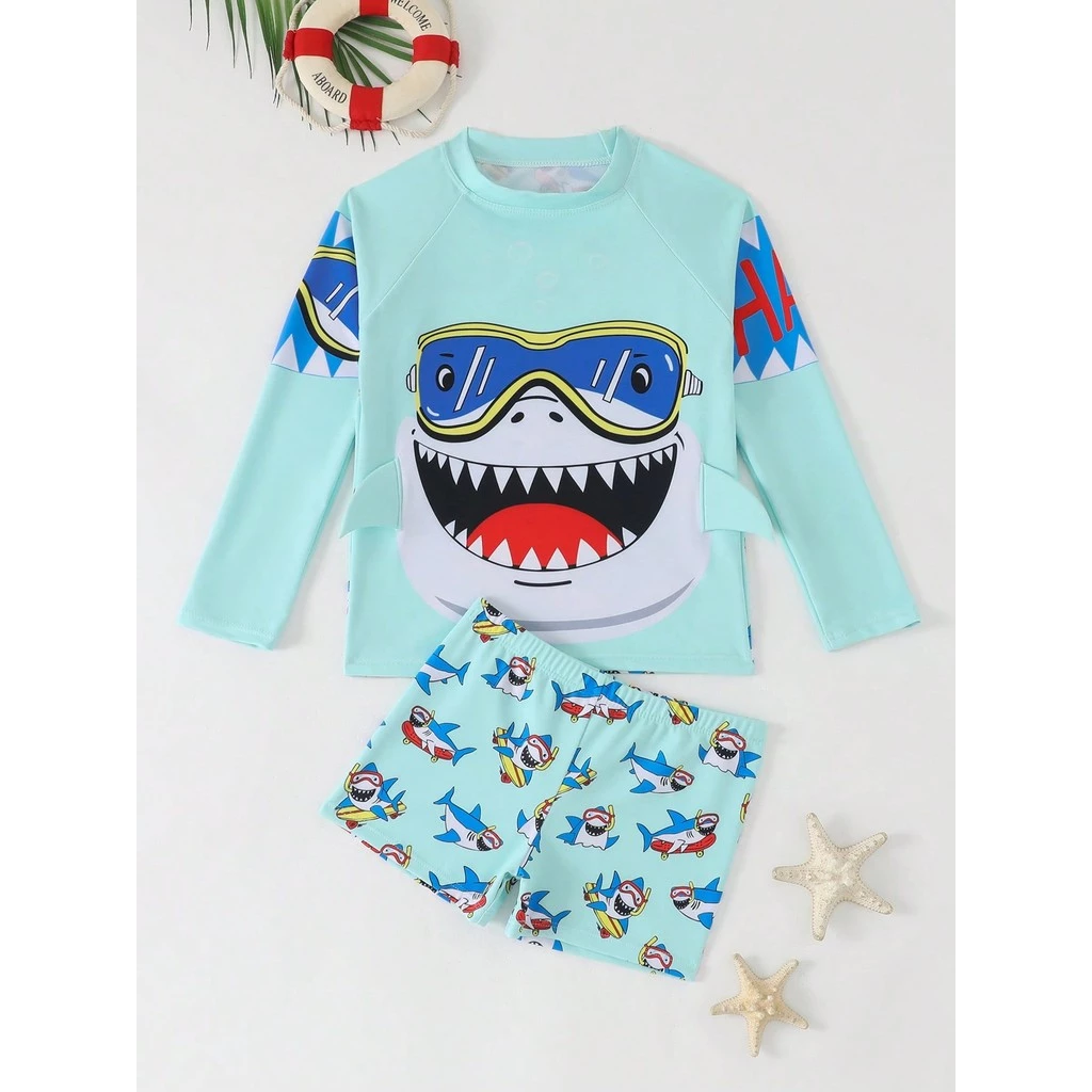 RWX VEST Conjunto Praia Infantil com Estampa de Tubarão 2025 i3613