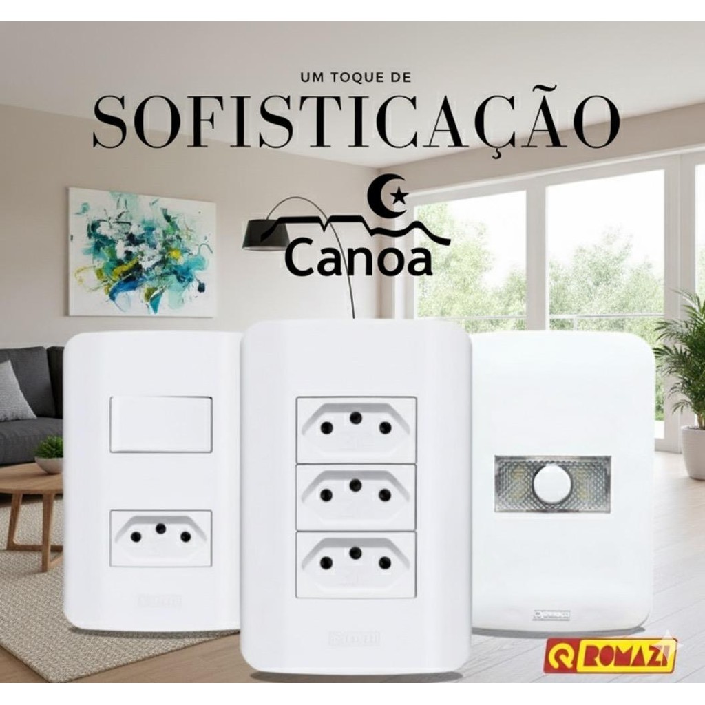Tomadas canoa romazi e Interruptores linha canoa romazi / 10A / 20A / Paralelo / Tomada