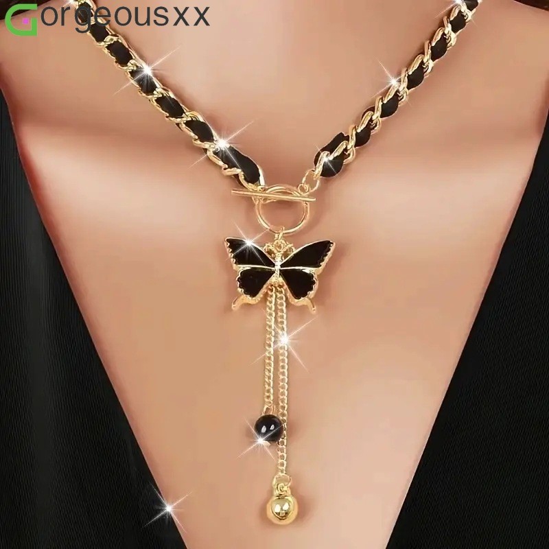 [Gorgeousxx] Sexy Preto Veludo Envolto Corrente OT Fivela Borboleta Pingente Colares Festa Feminina