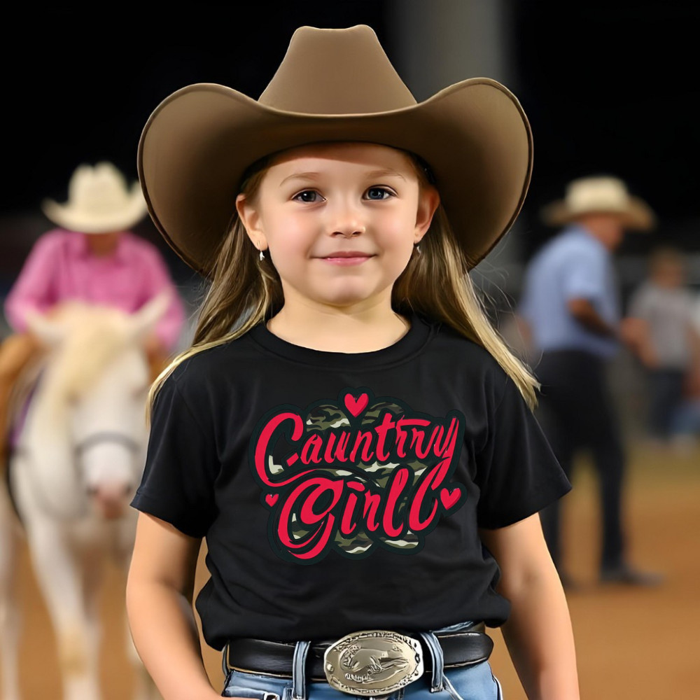 Camiseta Infantil Ombro A Ombro Blusinha Manga Curta Estampada Country Girls 100% Algodão Premium