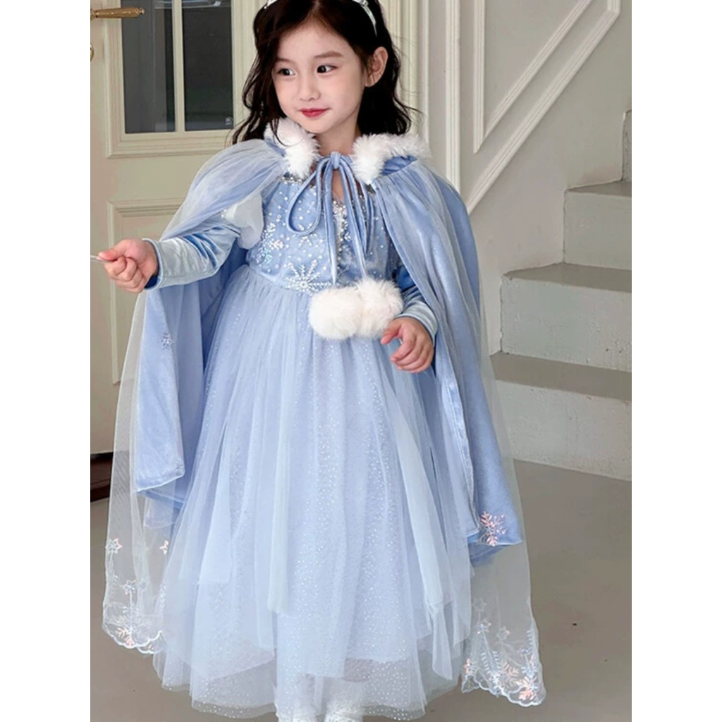 Frozen Elsa Princesa Vestido Outono Veludo Gaze Pettiskirt Moda Menina Luminosa Elsa Vestido