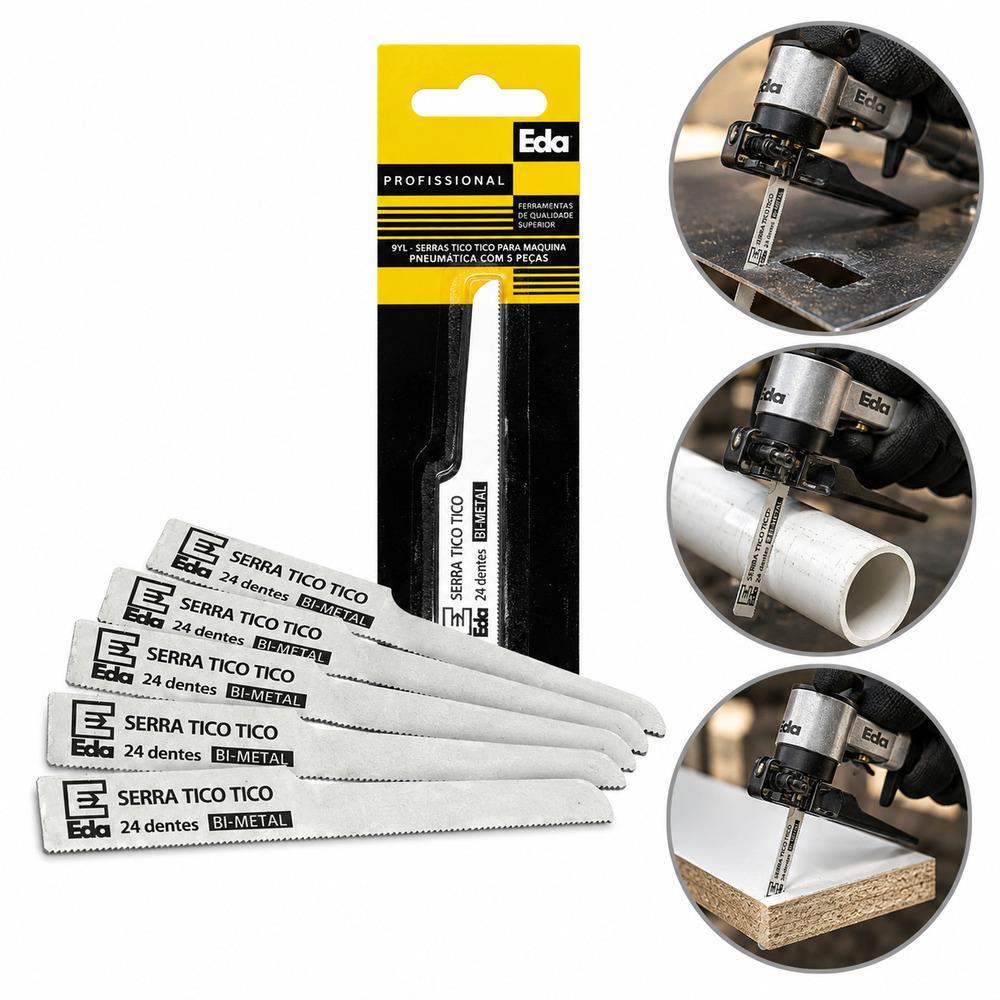 KIT 5 LAMINAS SERRA TICO TICO BIMETAL 24 DENTES CORTE METAL