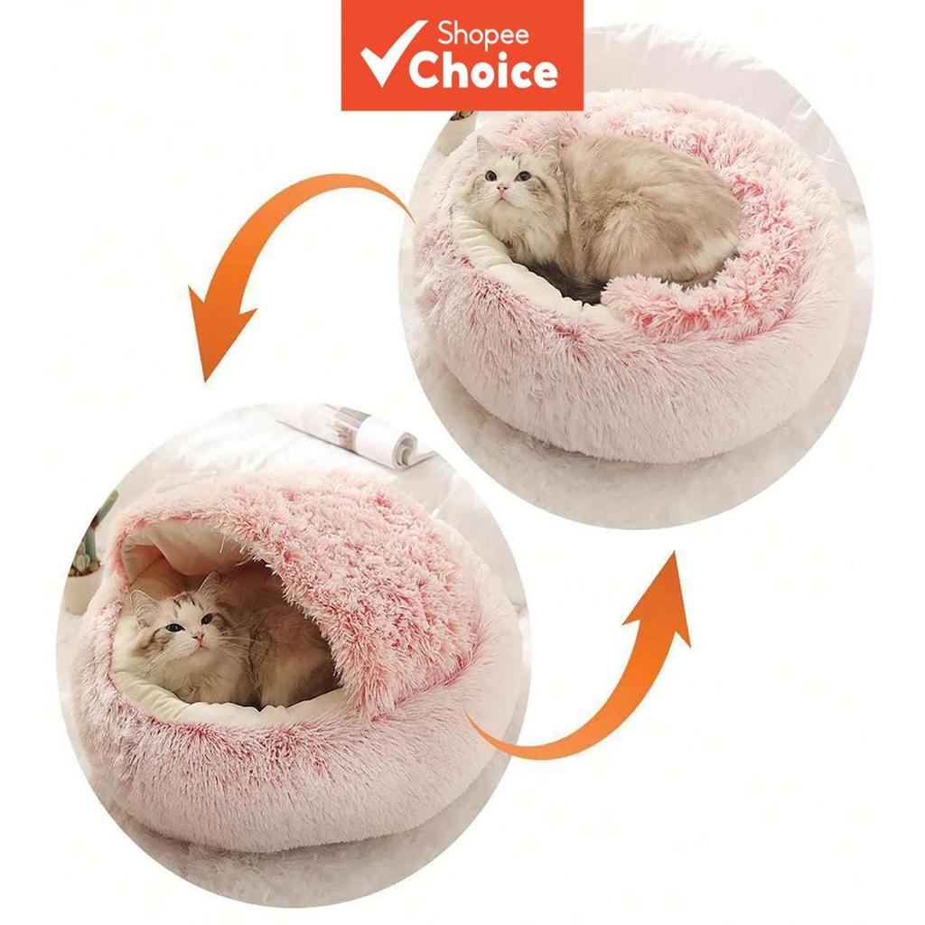 Cama de Pelúcia Macia para Animais de Estimação com Capa, Cama Redonda para Gatos, Colchão para Animais de Estimação,